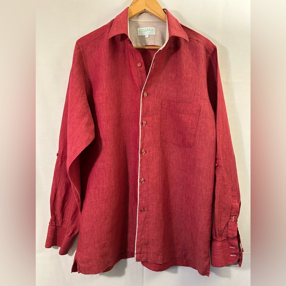 Inserch Collezione 100% Linen Turn Cuff Red Men's Shirt Size Large